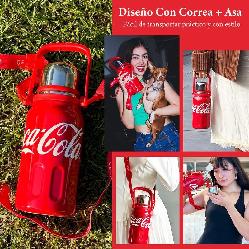 Coca-Cola Termo para Camping, Botella Térmica Portátil de 40oz con Correa y Asa, Termo Aislante de Viaje de Acero Inoxidable 316, Botella para Agua Mantiene el Frío hasta 72 Horas o el Calor hasta 48 Horas, 100% A Prueba de